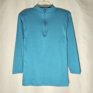 Vintage VTOL Womens Turquoise Blue Quarter-Zip Mock Neck Pullover Size Small